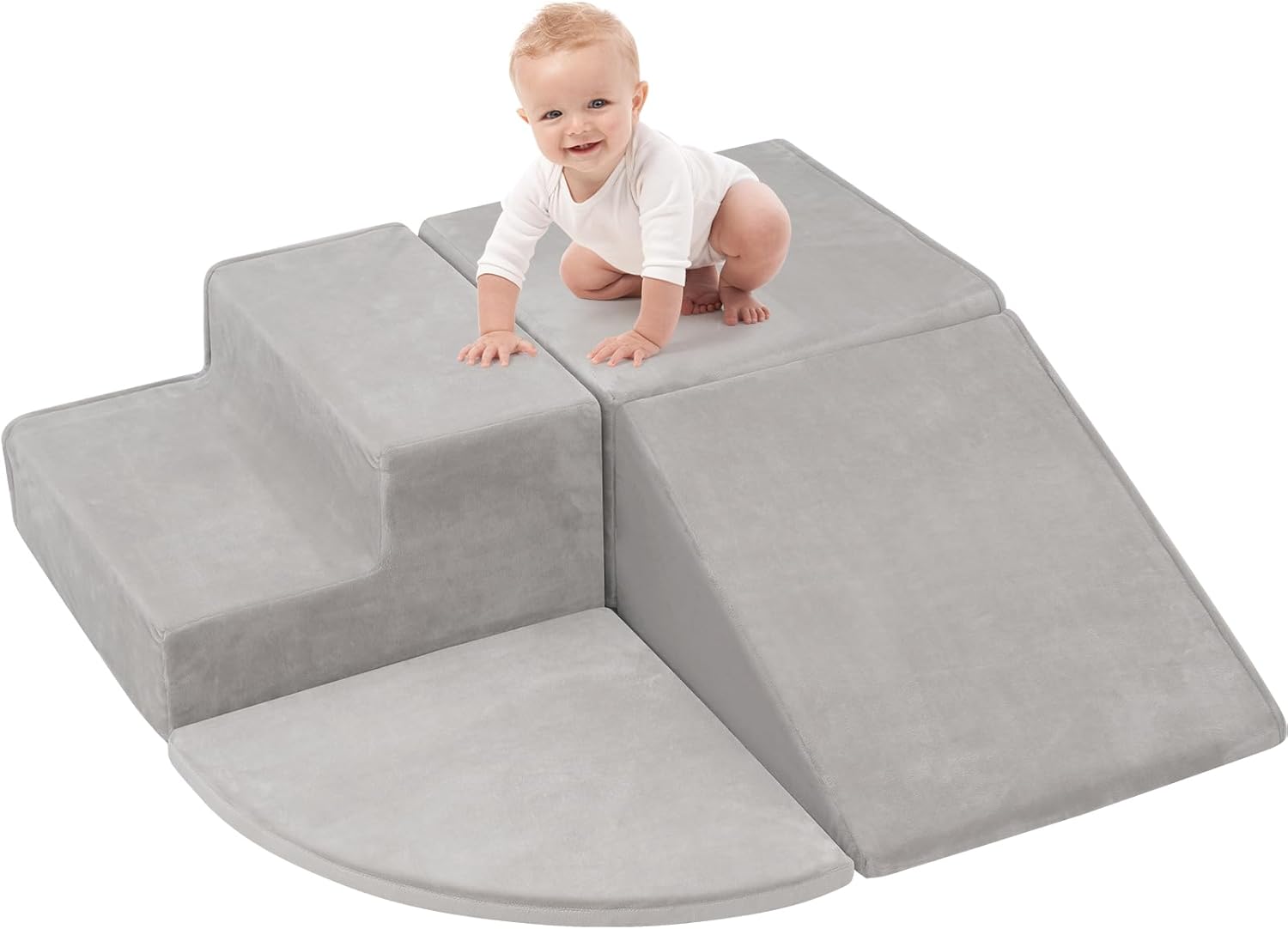 4-Piece Foam Climbing Blocks for Toddlers, Soft Climbing Toys for Kids, Climbing Block Toys, Baby Indoor Climb and Crawl Activity Play Set for Child Development (Grey) Medium Grey