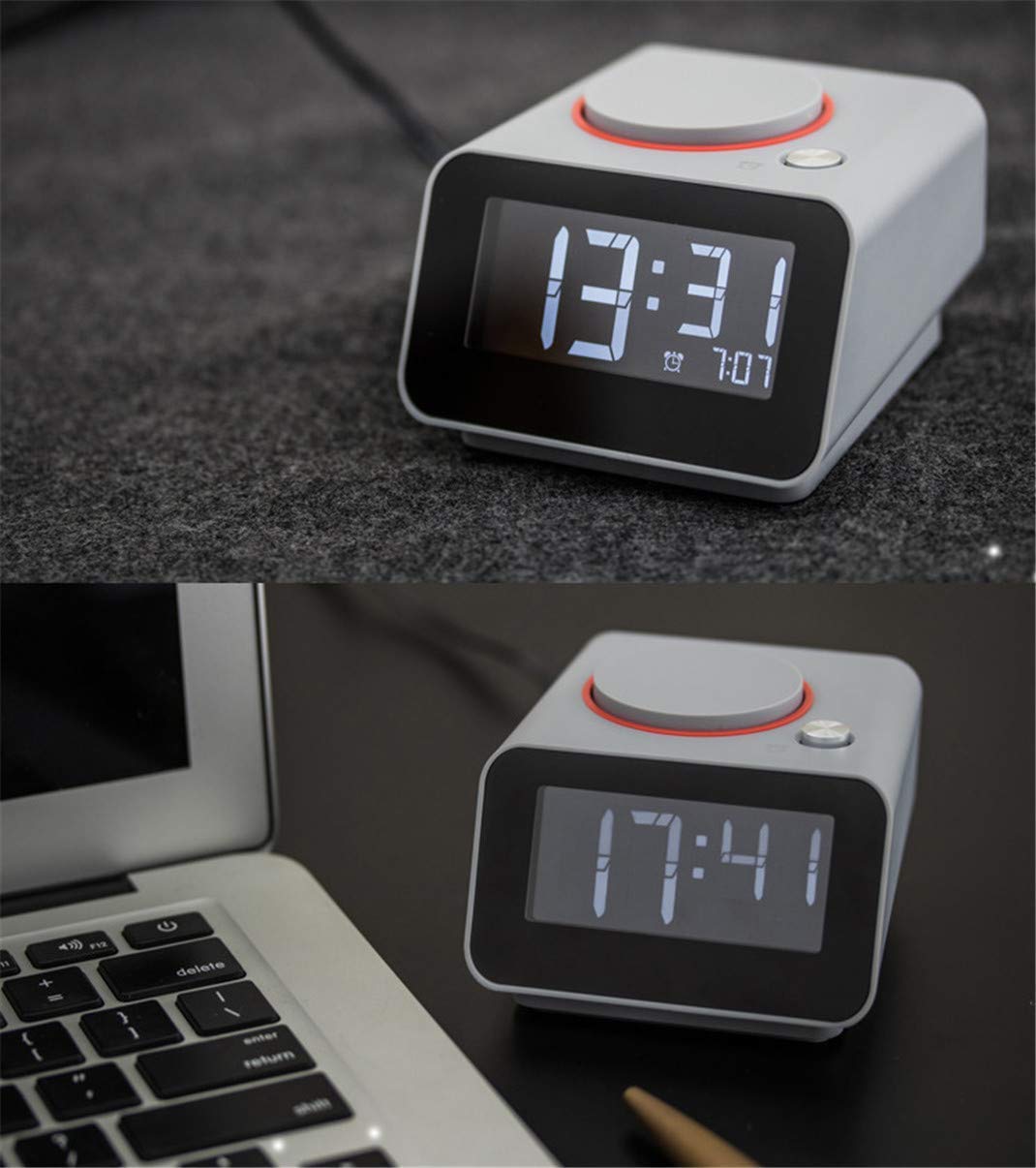 Reloj despertador electrónico inteligente con pantalla grande Lcd, función de carga USB dual Ajuste de brillo Snooze Reloj despertador digital Reloj de mesa Reloj LED portátil, verde (negro) (gris)