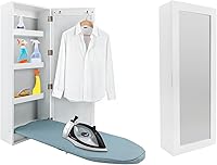 Vista 10 de Armario de tabla de planchar de pared giratoria de 180° con armario de almacenamiento y espejos, gabinete de planchado colgante de diseño plegable