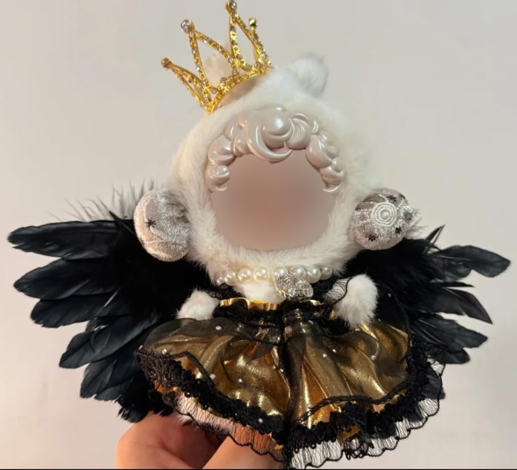 Doll Outfit Compatible with Skull Panda Plush Doll 15-17cm (5.9-6.7in), Dress, Wings, Necklace and Headpiece Accessories Set, Stylish Clothes Set Dress up (Golden Dress+Golden Tiara)