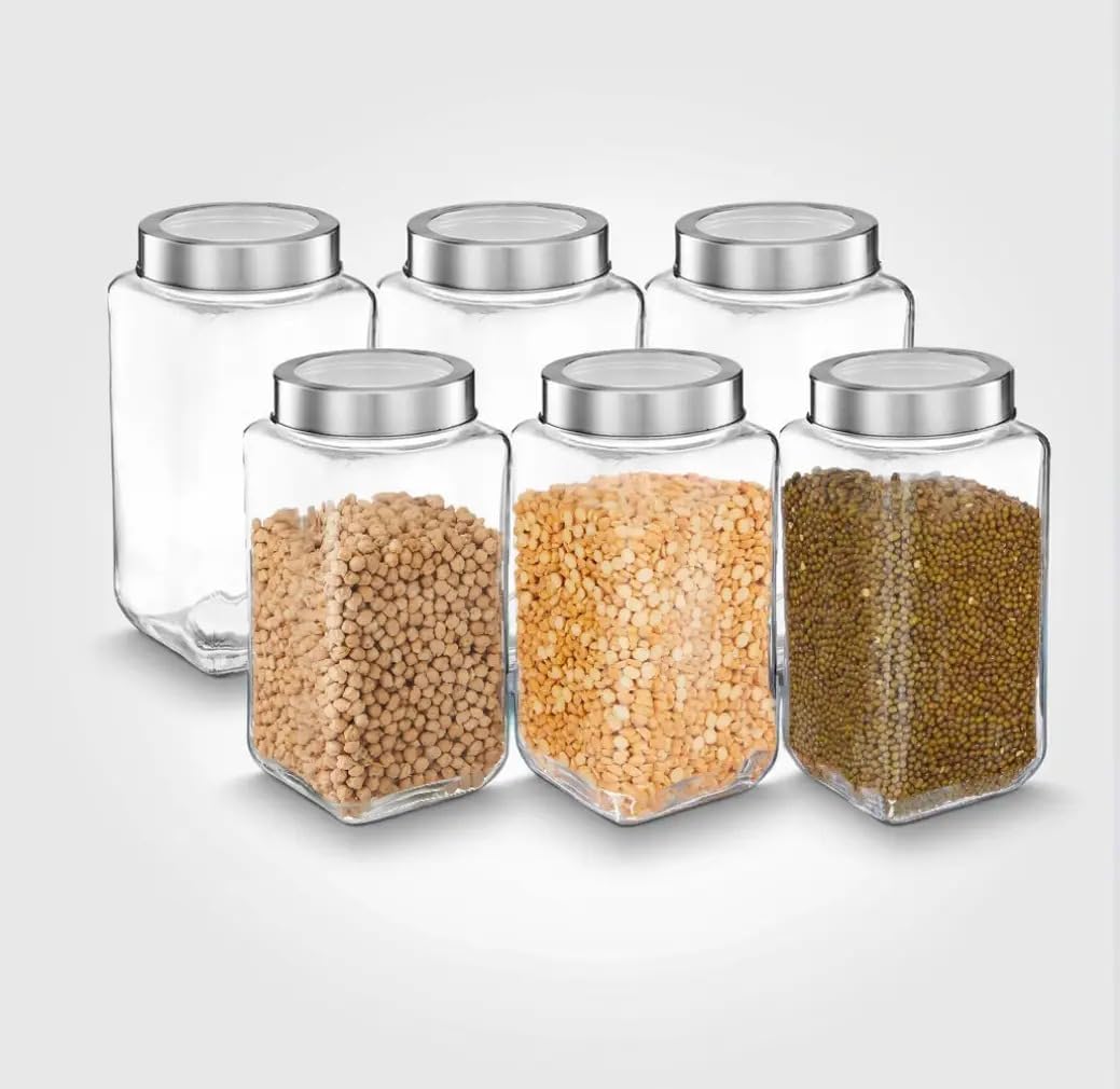 - Vency Piramal Glass Storage Glass Jar & Containers For Kitchen Pantry, Snacks, Masala, Jams, Pickles, Cookies, Dry Fruits, Coffee Beans Storage With Lid, 1 Ltr, Set Of 6, Blue