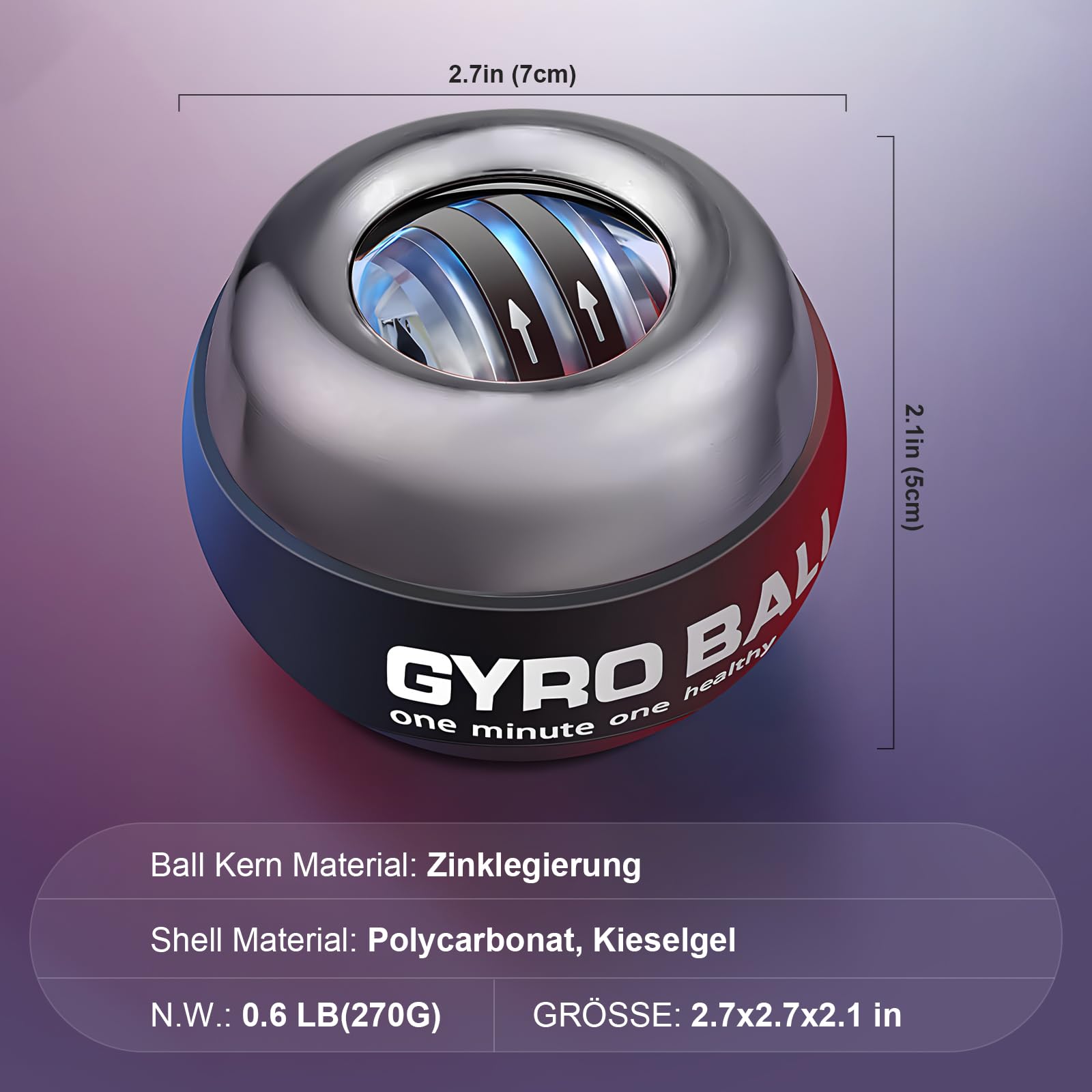 Gyroball,Handgelenktrainer-Ball,Handgelenkstärker,5-stufiger Widerstands/Lichtsteuerung,Gyroskopischer Unterarm-Trainer,Gyro-Ball zur Stärkung von Armen, Fingern,Handgelenkknochen und M