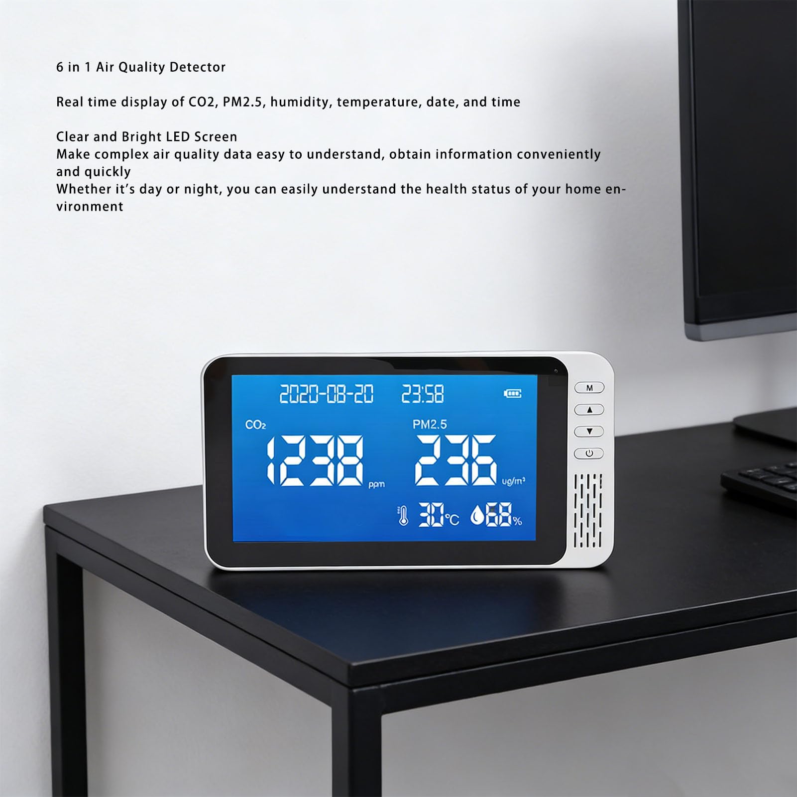 Misuratore della qualità 'aria 6 in 1, CO2 PM2,5, 210 X 107 Mm, Batteria 2000 MAh