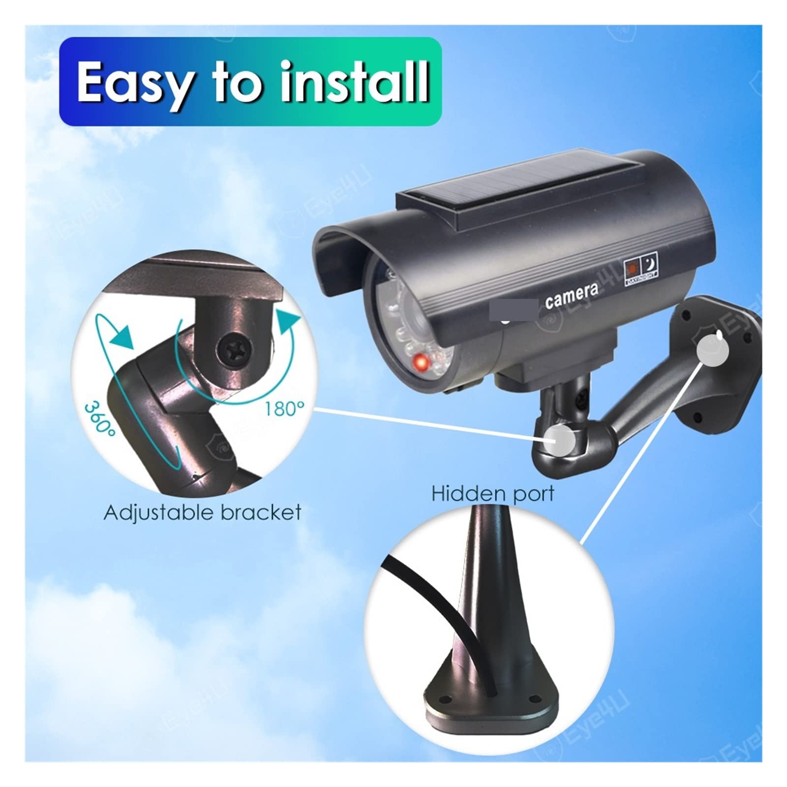 Caméra de sécurité Solaire extérieure Fausse caméra Solaire extérieure CCTV Surveillance Simulation caméra factice Protection de sécurité à Domicile Balle avec lumière LED Clignotante (Argent