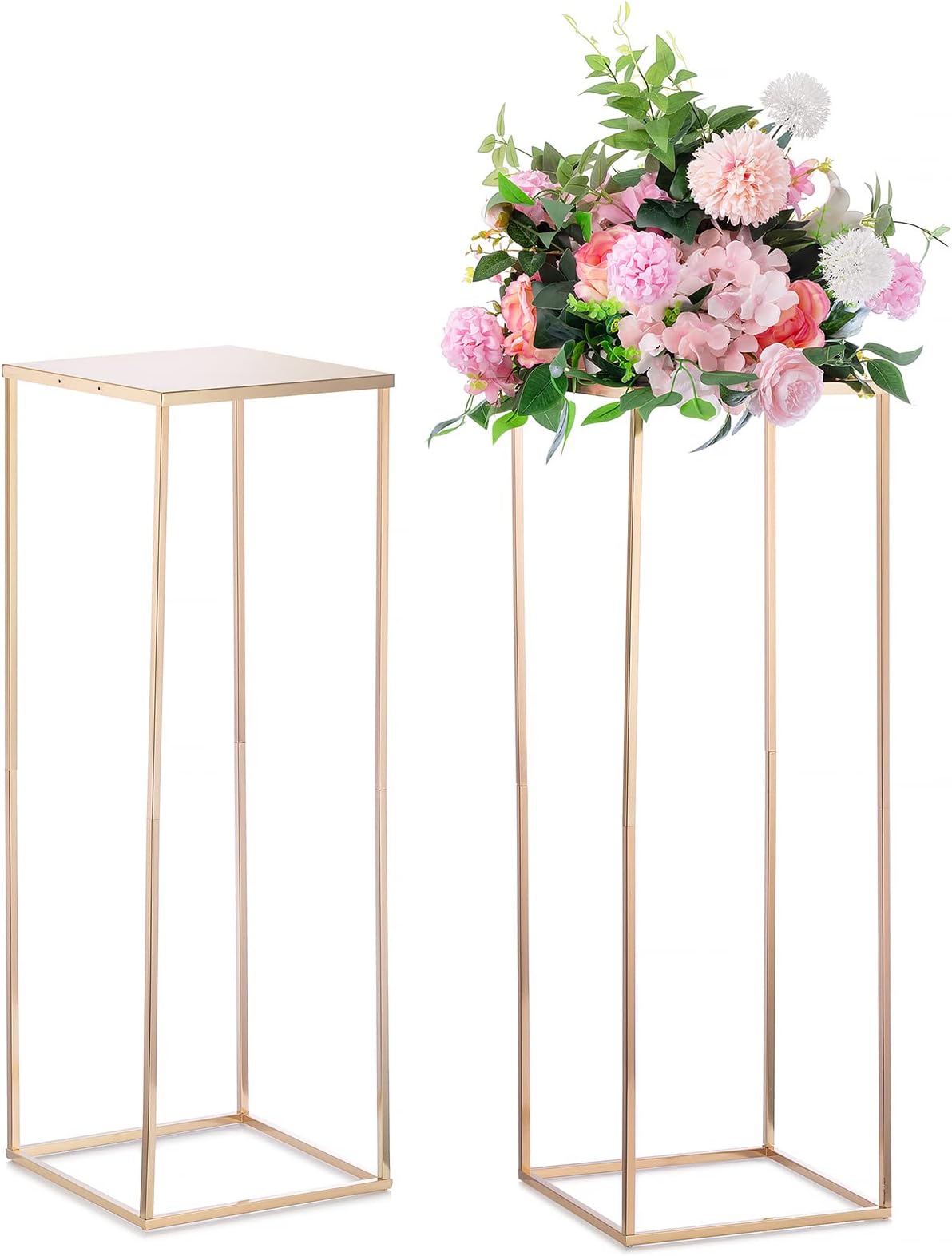 Nuptio Gold Vases for Centerpieces Wedding - 2 Pcs 31.5 inch Tall Metal Flower Vase Flowers Stand for Party Tables Decorations - Elegant Bulk Weddings Decoration Table Geometric Centerpiece Stand