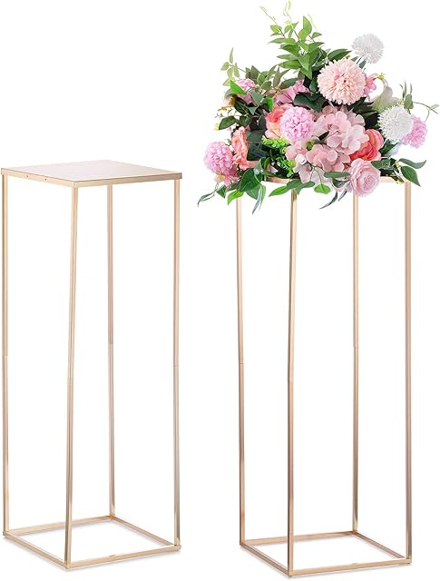 Nuptio Gold Vase for Wedding Centrepieces - 2 Pcs 80cm Tall Metal Flower Vases Flowers Stand for Party Tables Decorations Elegant Bulk Weddings Centerpieces Table Geometric Column Display Stand