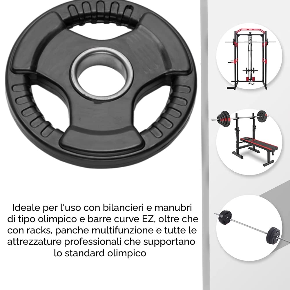Pair of Olympic Weight Plates for Barbell and Handlebars, Black, 2 dischi da 2,5 kg - Image 4