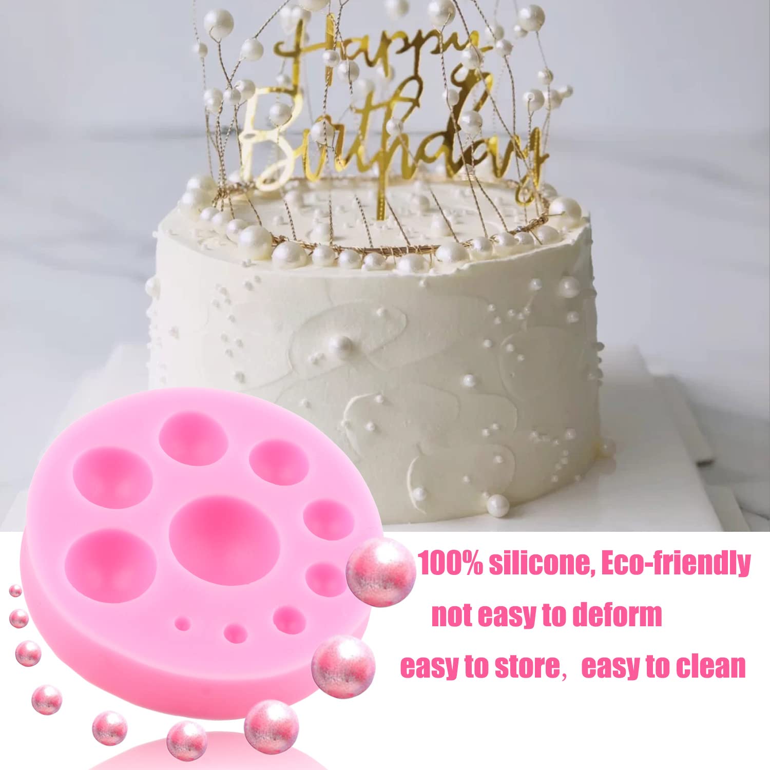 ZiXiang Juego De 3 Moldes De Silicona De Perlas 3D Para Fondant, Chocolate Y Decoración De Pasteles - Antiadherentes Y Reutilizables