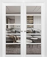 Vista 1 de Puertas dobles francesas sólidas Quadro 4522 Seda blanca con vidrio transparente Adornos de marco de panel sólido de madera Puertas