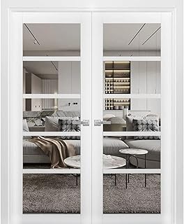 SARTODOORS Quadro 4522 | Double Swing Interior French Doors with Glass, MDF, Hardware Included, 56x80, White, Modern