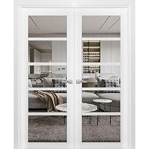 SARTODOORS Quadro 4522 | Double Swing Interior French Doors with Glass, MDF, Hardware Included, 72x96, White, Modern