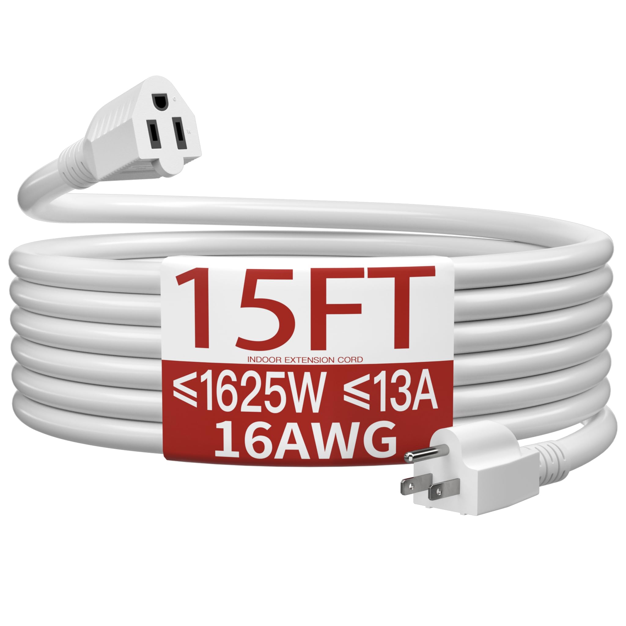 Skrizcable 16/3 15 FT Indoor Extension Cord Flexible, White Power Cord