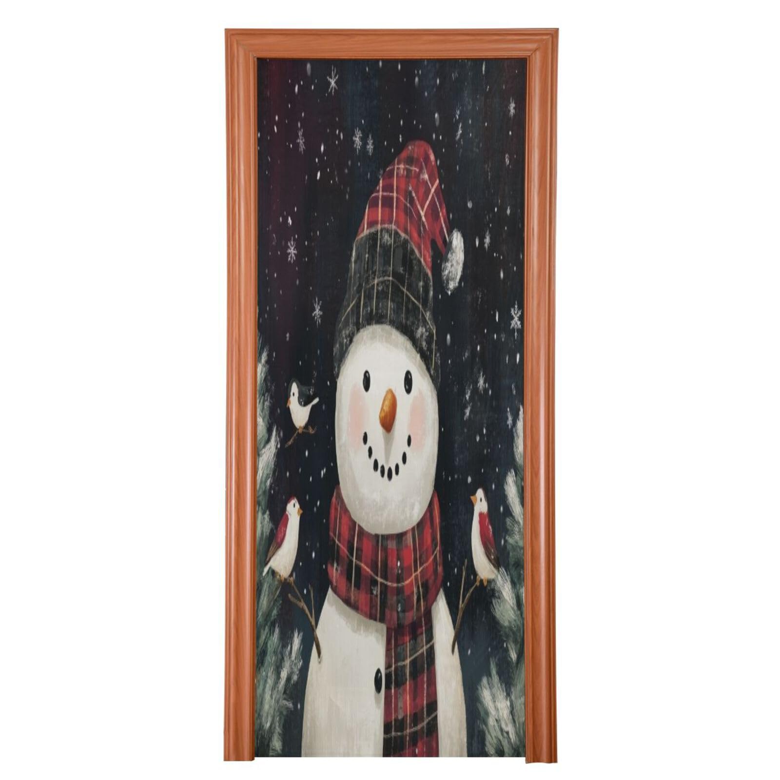 J JOYSAY Black Christmas Snowman Door Decorations Door Cover Xmas Front Door Decor Front Door Covers Decoraions for Door,36x98 in