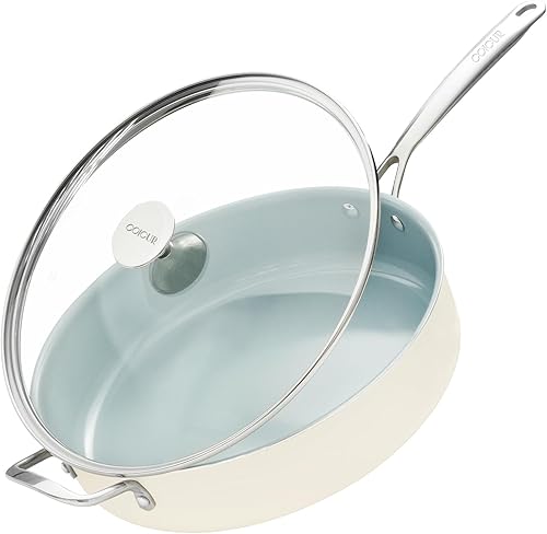 Sartén antiadherente con tapa, sartén profunda de 5 cuartos de galón con mango auxiliar de acero inoxidable de 12 pulgadas, sartén grande de