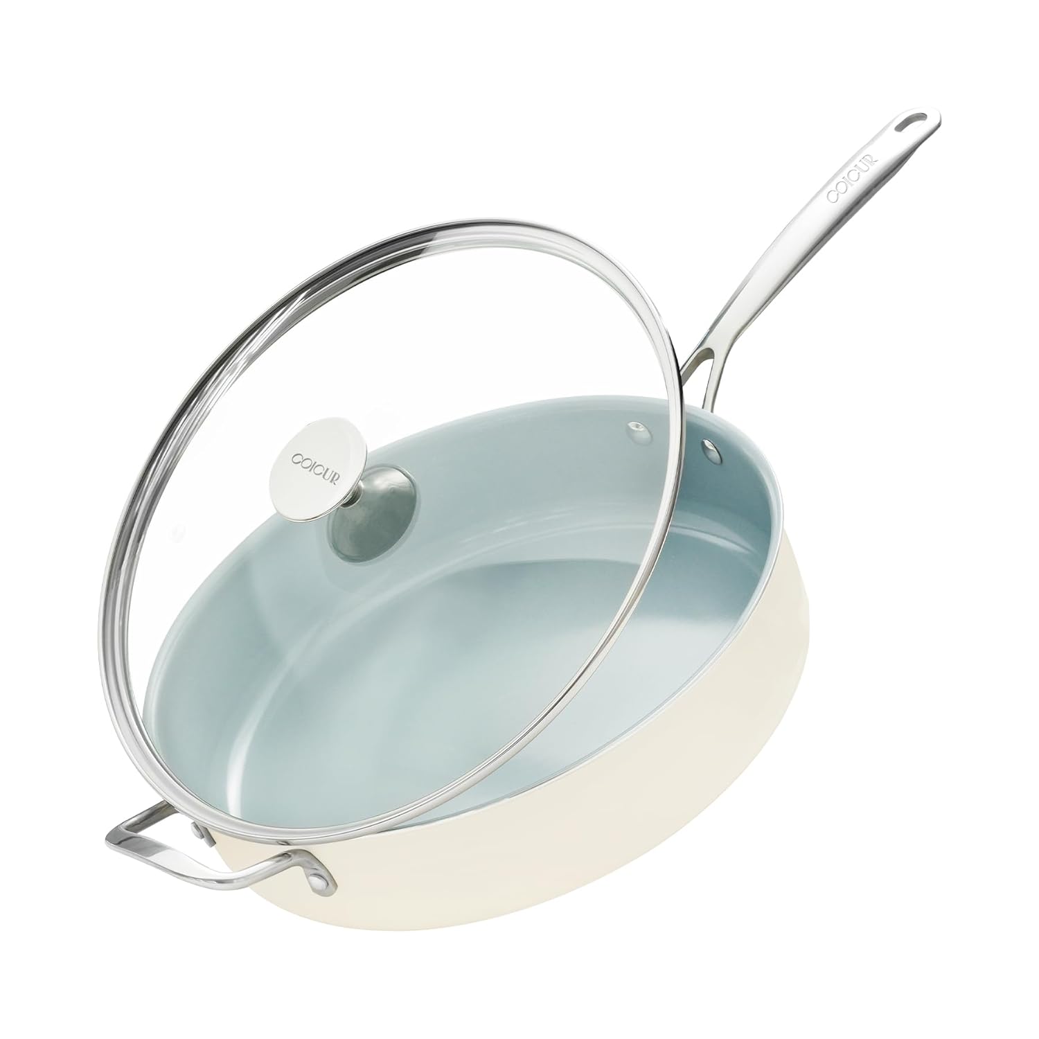 Nonstick Saut Pan with Lid 5 QT Deep Frying Pan with Stainless Steel Helper Handle 12 inch Large