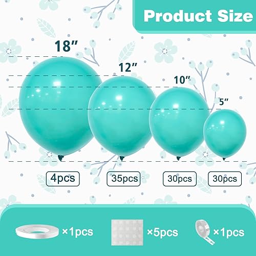 Miniatura 2 de Globos de color verde azulado, 106 piezas de guirnalda de globos turquesa, kit de arco de diferentes tamaños de 5, 10, 12, 18 pulgadas, globos de