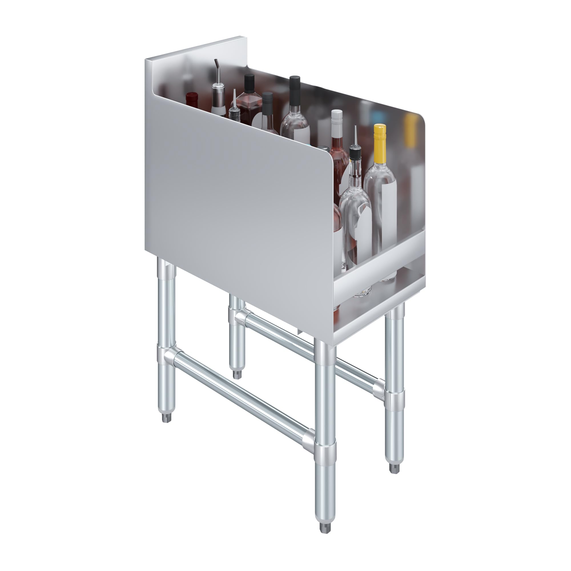 AmGood Stainless Steel Liquor Display Rack - 4-Tier Commercial Back Bar Bottle Display, 22.5 x 12 x 33 in., 304 Stainless Steel with Guard Rails &amp; Adjustable Feet, NSF Certified
