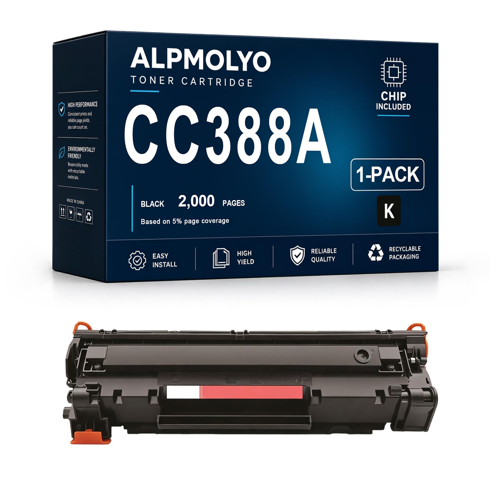 CC388a Reemplazo de Cartucho de tóner de Alto Rendimiento para CC388A, Compatible con HP P1106 P1108, con Chip ,Black 1 Pack