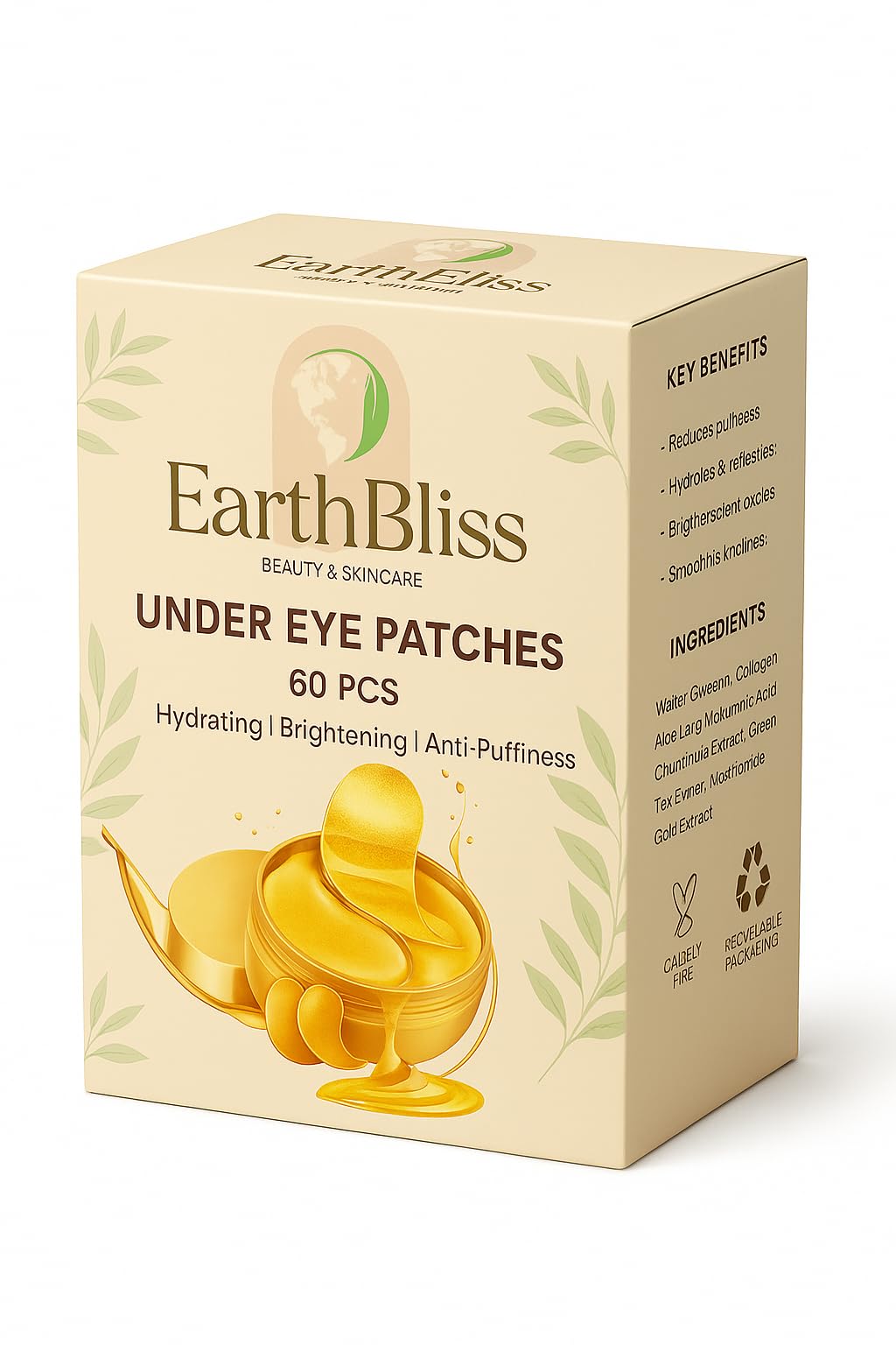 EarthBliss Under Eye Patches for Dark Circles & Puffiness – 60 PCS Gold Collagen Hydrogel Pads | Hydrating, Brightening & Anti-Wrinkle Skincare for Men & Women-image-9