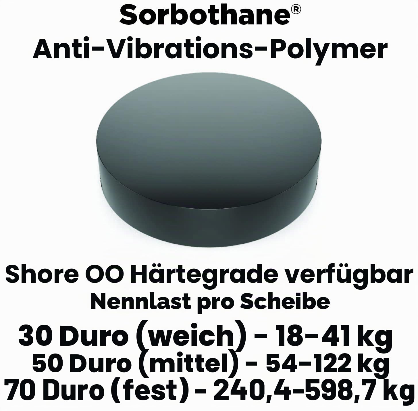 Sorbothane Vibrationsisolations-Scheibe 0,64 cm Dicke, 5,72 cm Durchmesser 70 Duro – 8 Stück