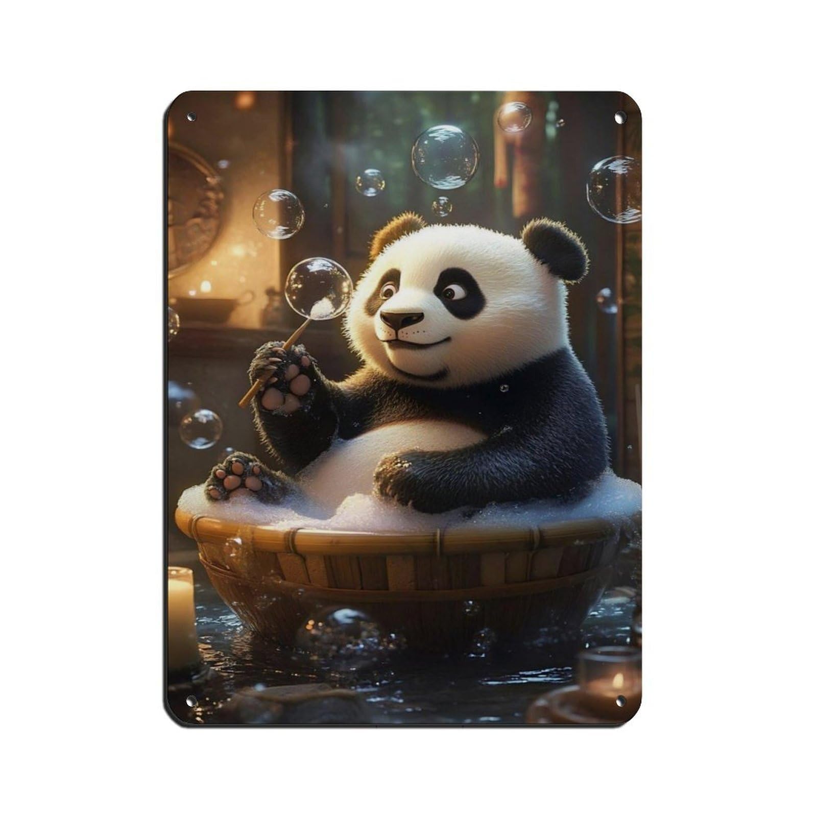 Cute Panda Bear in Bubble Bath Tin Sign Vintage Metal Pub Club Cafe Bar Home Wall Art Decoration Poster Retro 12x16inch(30x40cm)
