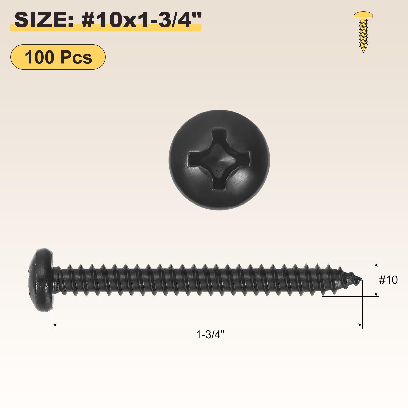 METALLIXITY Phillips Pan Head Self Tapping Screws(#10x1-3/4") 100Pcs - Image 2