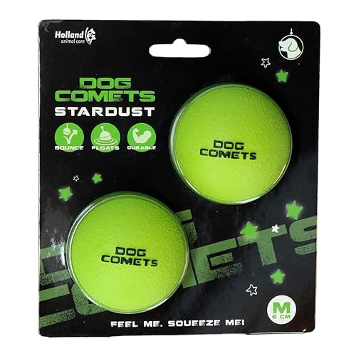 Dog Comets Ball Stardust Hundespielzeug 2er-Pack - Langlebiges Kauspielzeug - Robuster Hundeball - Naturkautschuk - Für Hunde geeignet - Größe M - Grün - 6 Durchmesser Cover