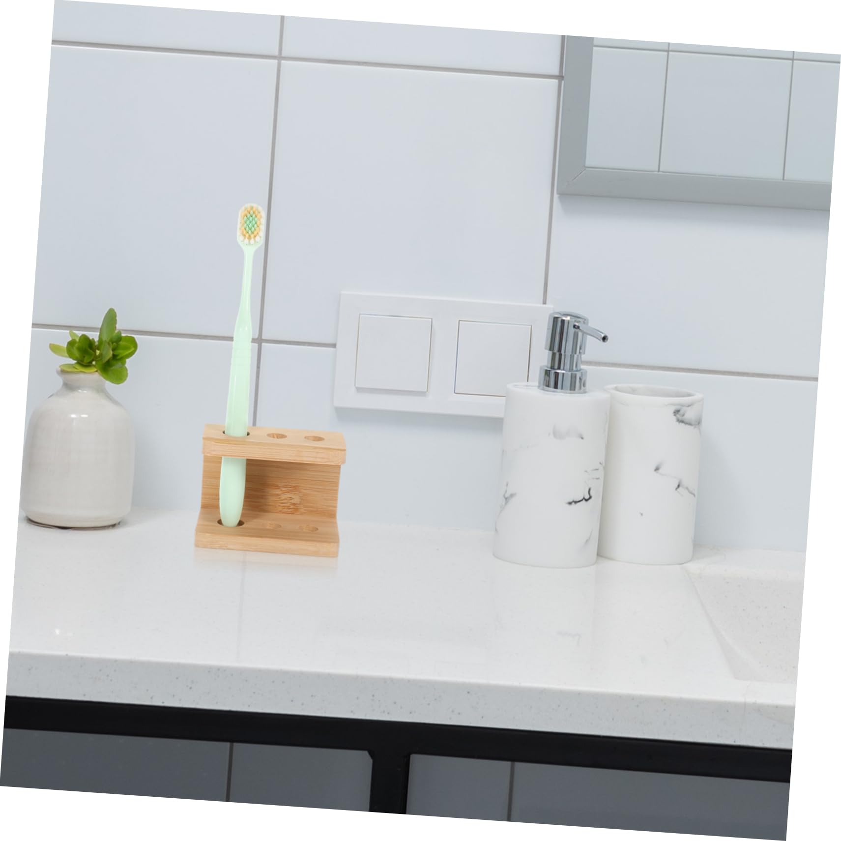 Support de dentifrice en bambou et porte-brosse à dents – Support de rangement de bureau écologique pour salle de bain – Brosse à dents élégante en bambou pour la maison et les voyages