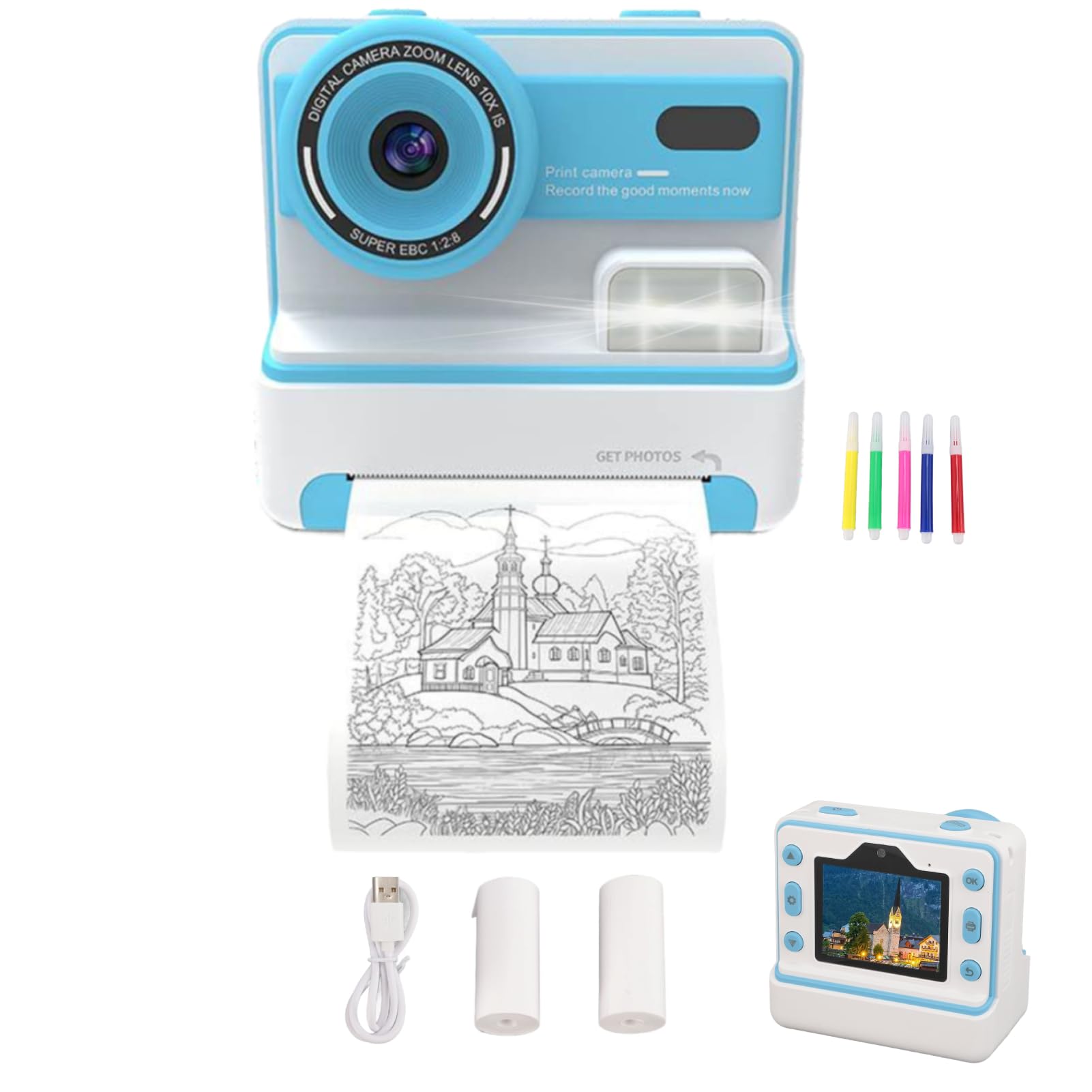 ASHATA Kids Camera Instant Print,1080P Kids Instant Cameras, 48MP 16X Digital Zoom Flash Timing Function Dual Lens 2.4 Inch Screen Photo Video Camera, 1200mAh Battery (Blue)-image-41