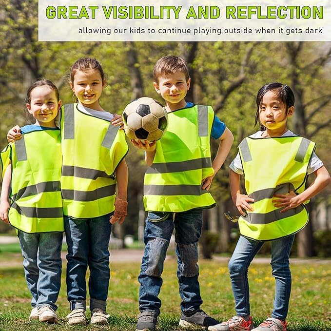 30 Stück Warnweste Kinder, Sicherheitsweste Kinder, Warnwesten Auto für Kinder, Reflektorweste Kinder, Reflektierende Hohe Sichtbarkeit für Den Schulweg, Radfahren, Straßenverkehr (3-12 Jahre)