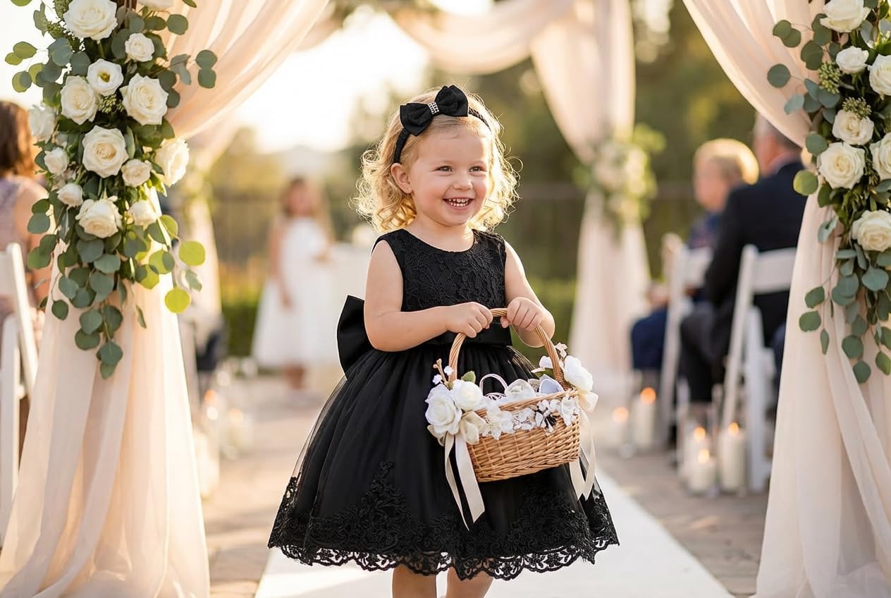 0-2T Big Bowknot Toddler Baby Girls Photo Shoot Pageant Party Lace Dress with Headwear