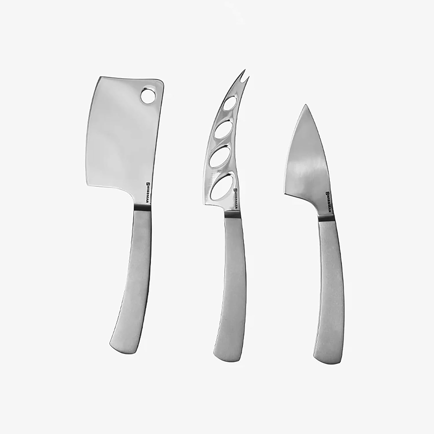 Swissmar Barcelona 3-Piece Cheese Knife Set – Stainless Steel Cheese Cleaver, Moist Cheese Knife & Parmesan Knife with Sand-Blasted Handles, Gift Boxed for Entertaining or Gifting
