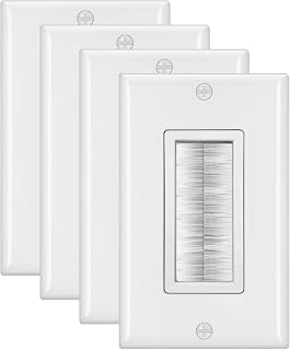 [4 Pack] BESTTEN 1-Gang Brush Wall Plate, Cable Passthrough Insert for Speaker Wire, Coaxial Cable, HDMI/HDTV Cable, Network/Phone Cable, Standard Size, White