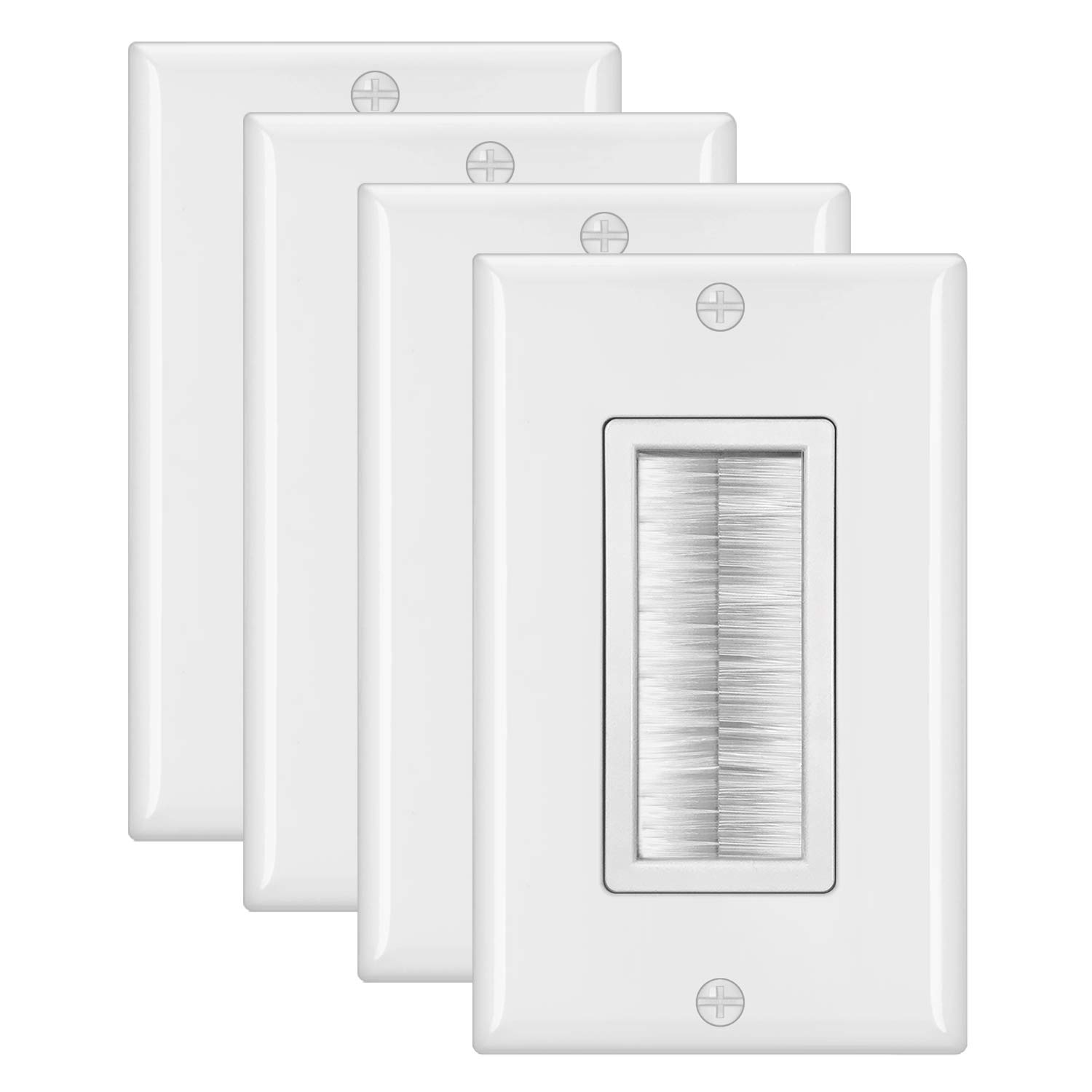 [4 Pack] BESTTEN 1Gang Brush Wall Plate, Cable Passthrough Insert for