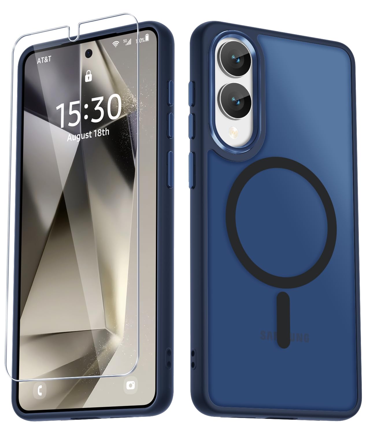 YENAPOON for Samsung Galaxy S25 Edge Case, Matte Magnetic Case, Navy Blue | Fit for Magsafe, Screen Protector Included, Translucent Frosted Slim Shockproof Protective Phone Cover