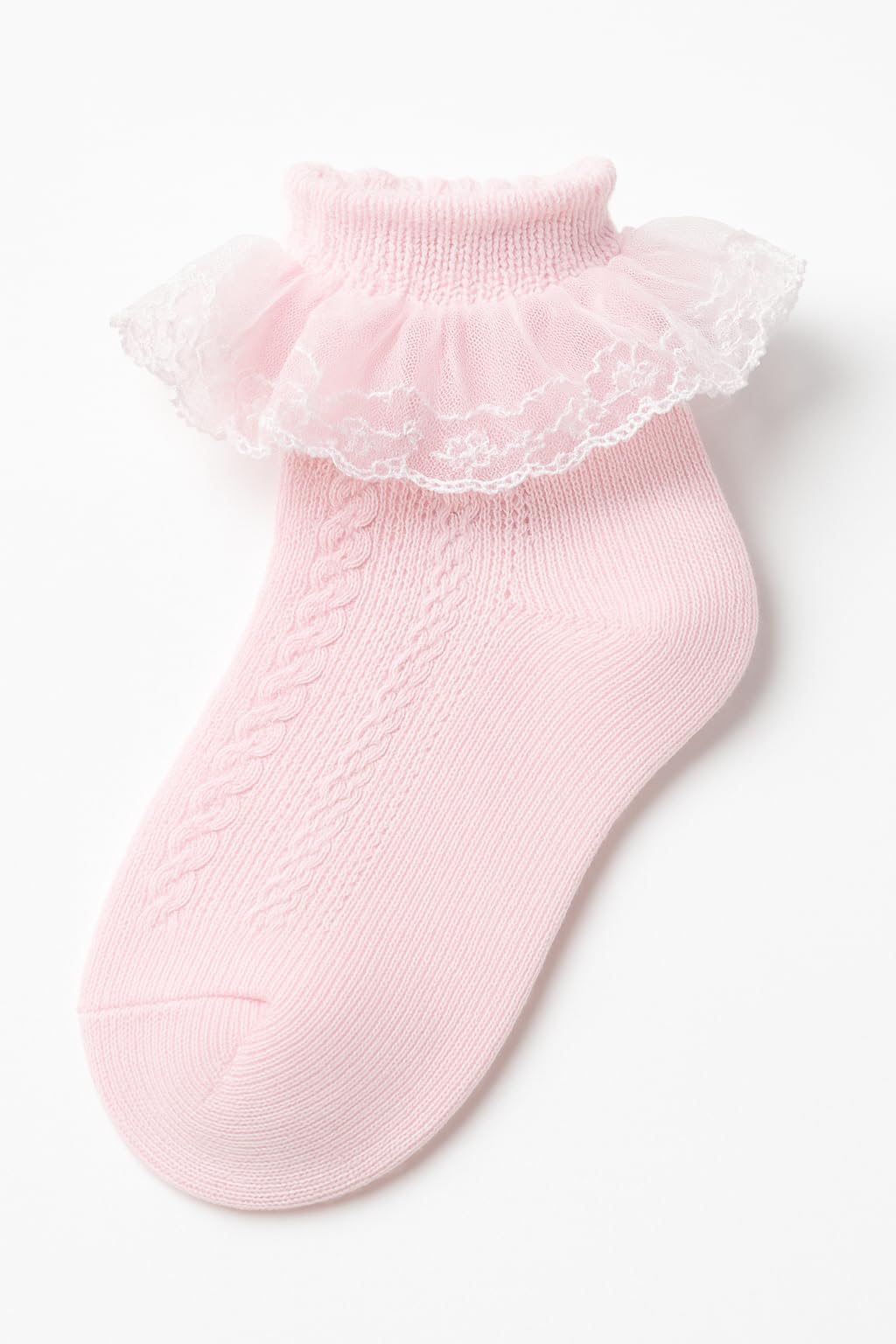 Frill Socks for Baby Girl | Girls Cotton Ankle Ruffle Socks with Lace Frill, White and Pink, Pack of 2, Age 3-6 Years 2
