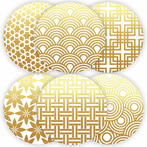 Geometric Pattern Gold Foil Stickers - (Pack Of 120) 2" Large Round Labels For Christmas Happy Holidays New Year Birthday Cards Gift Boxes Envelope Seals #TOP5