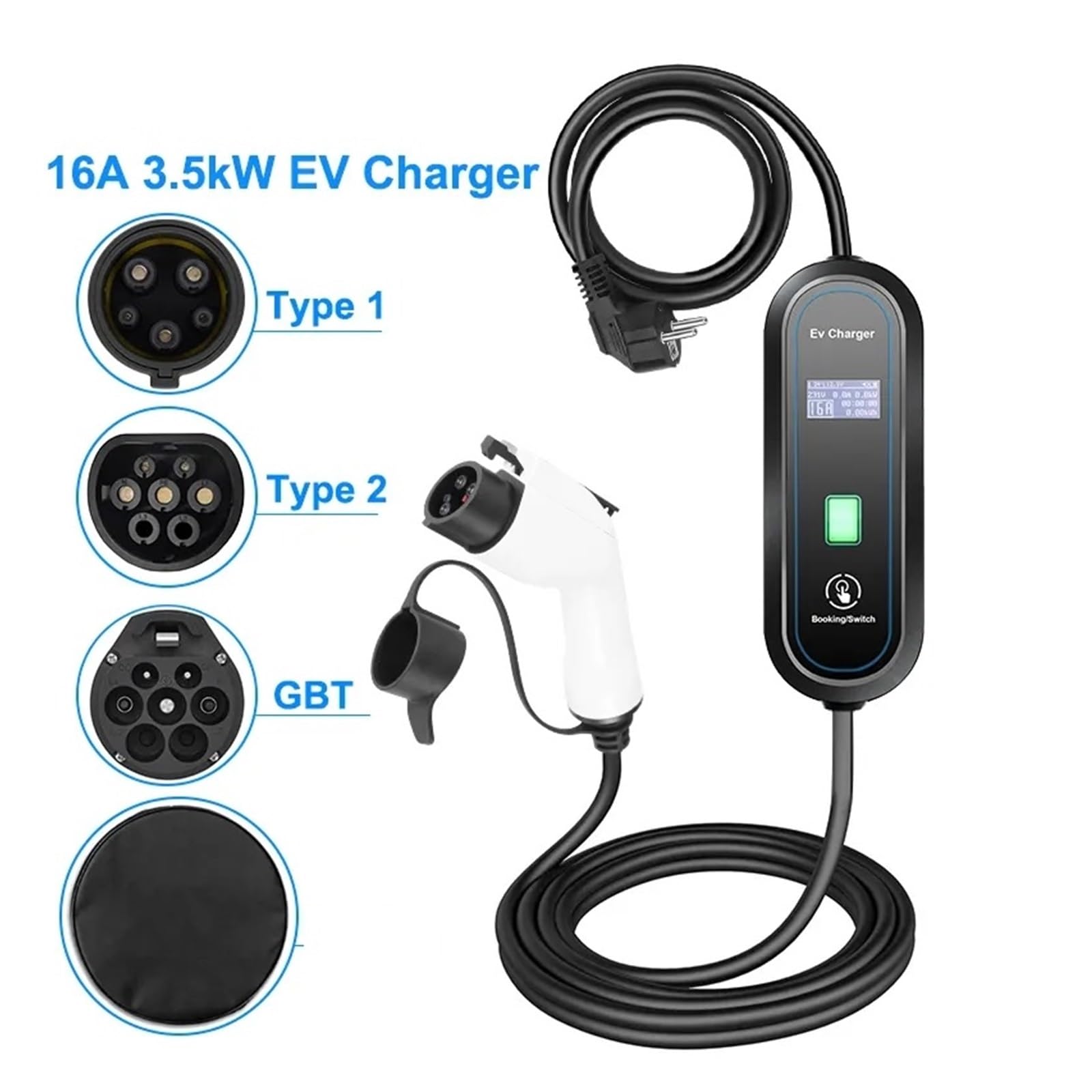 Amazon.com: EV Charger 16A 3.5KW Portable GBT EV Type 2 Charger 5 