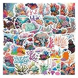 55PCS Coral Reef Stickers Cute Ocean Stickers for Kids Teens Adults, Eikecy Aesthetic Stickers Colorful Vinyl Waterproof Stickers for Water Bottles Laptop Luggage Scrapbook