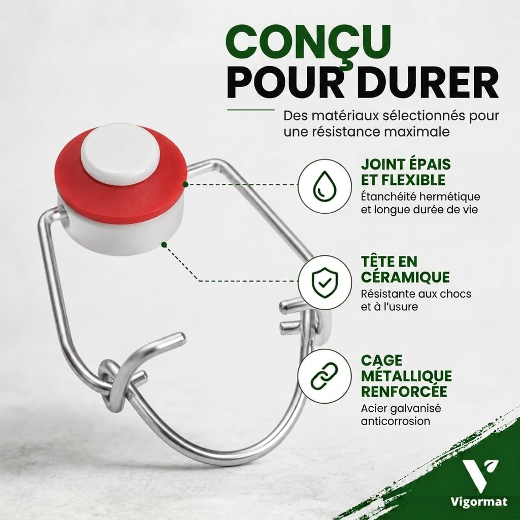 Bouchon Bouteille Verre Mécanique avec Joint en Caoutchouc Épais, Fermeture Hermétique pour Bouteille En Verre de Bière, Huile et Jus, Lave Vaisselle (50 pièces en Céramique)