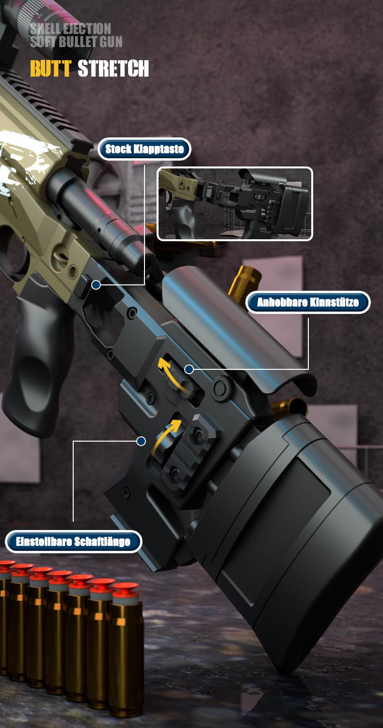 Fucile da cecchino per bambini, fucile in schiuma con 20 palline morbide – Soft Bullet Sniper Toy Gun MSR – adatto per bambini e adulti, 97 cm (blu)