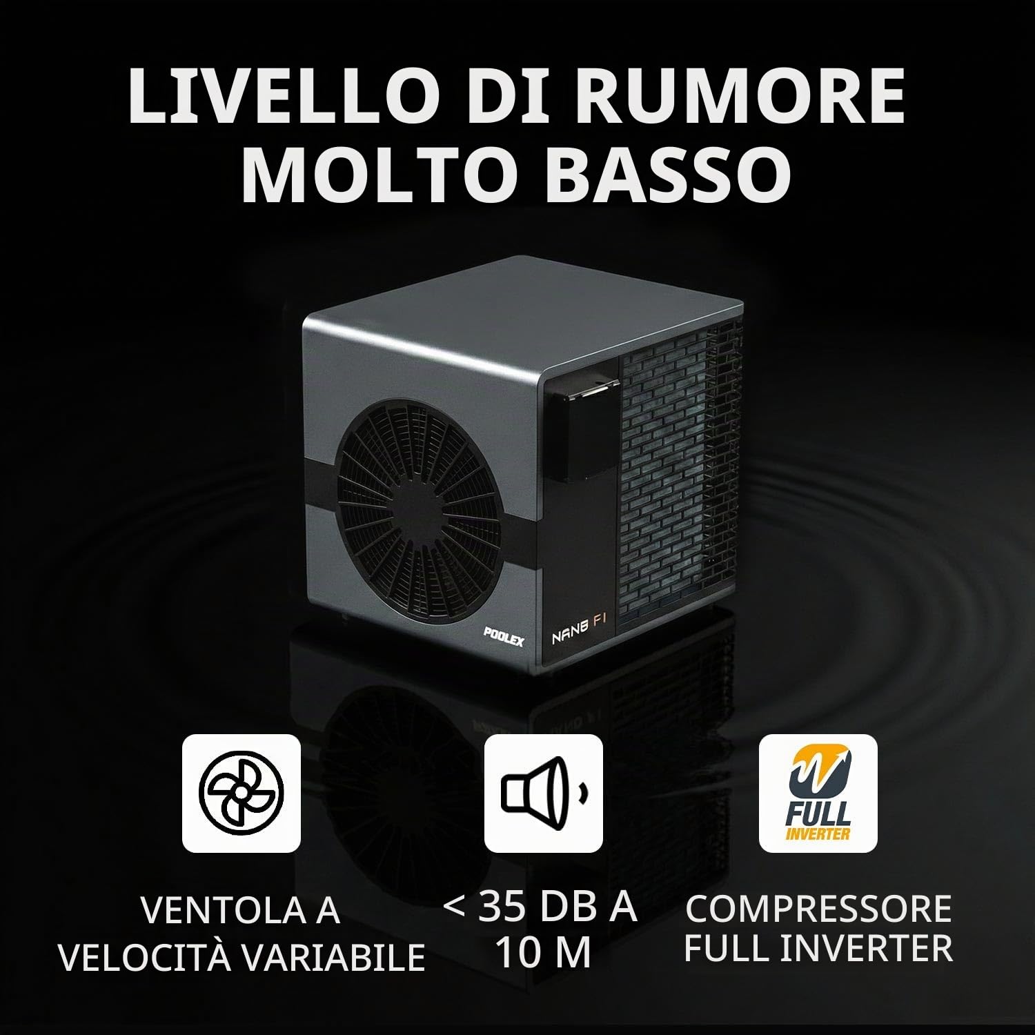 POOLEX – Nano B3N Fi 3 KW Full Inverter – Pompa di Calore Reversibile Piscina connessa Fino a 20 m³ – Riscaldamento e Raffreddamento – Wi-Fi – Silenziosa ed Economa – Ultra-compatta – Plug & Play