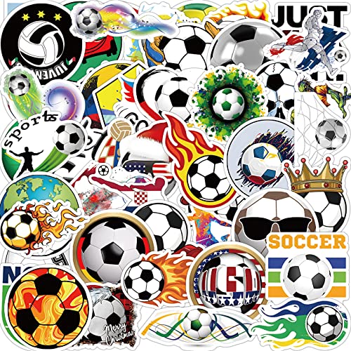 cobee Fußball Aufkleber, Fußball Sport Aufkleber wasserdicht Vinyl ästhetisch modisch Aufkleber Wasserflasche Fußball Geschenk für Laptop Gepäck Tagebuch Stoßstange (100 Stück)