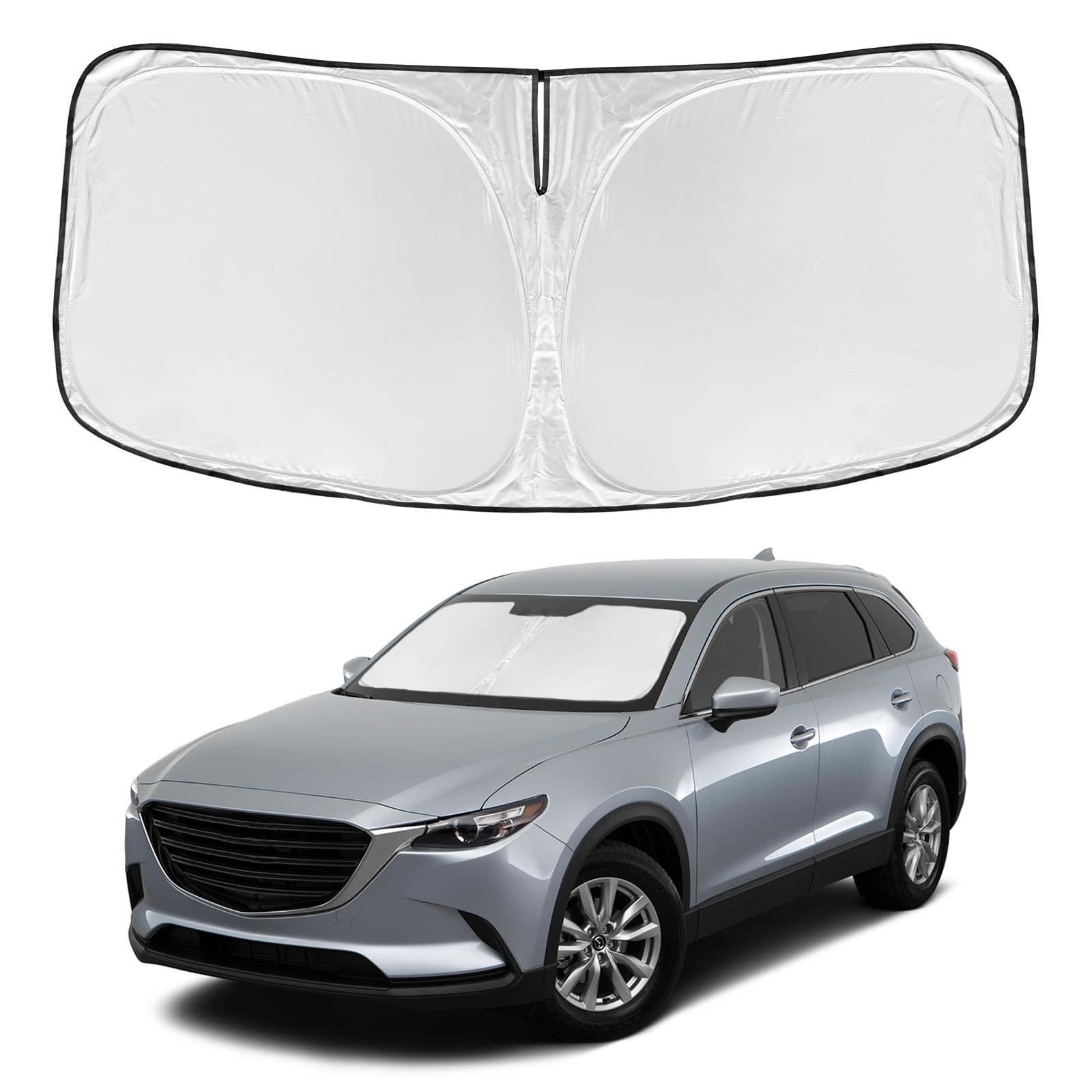 for Mazda CX-9 2016-2025 2026 Windshield Sun Shade 4 Layers Car Sunshades | Front Windows Shade Cover Custom Fit CX-9 Sun Visor 250T Retractable Shade Blocks UV Rays Car Accessories