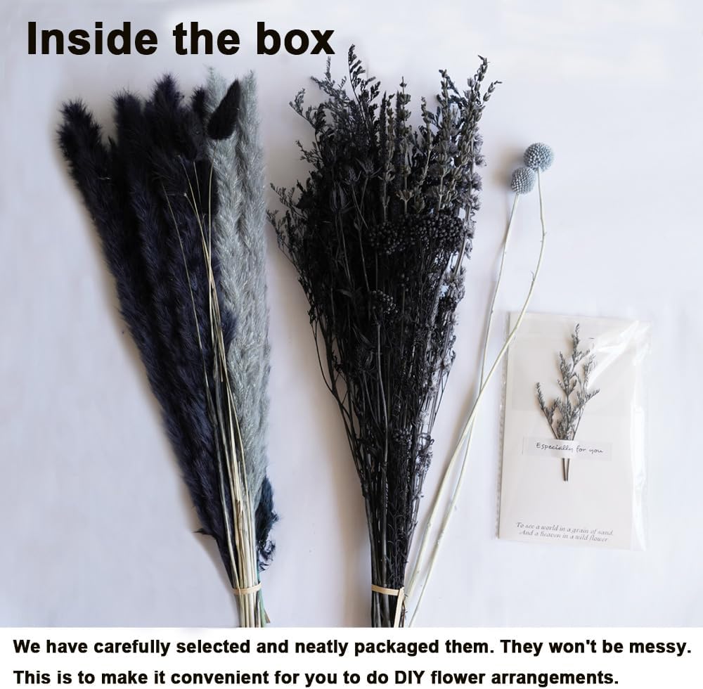 Natural Dried Pampas Grass Bouquet,17" Natural Dried Flower Bouquet, Black Pampas and Thistle Flower Mixed Bouquet Bohemian Style Home Dried Flower Decoration