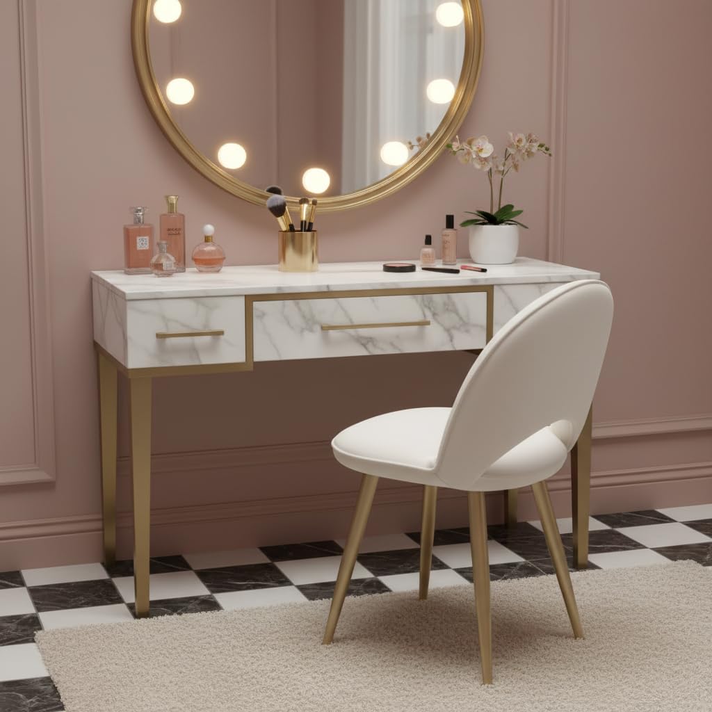 Eleganter Sessel, Klapplehne, Essstuhl, moderner Make-up-Stuhl, Küchenstuhl, für Esszimmer, Küche, Schlafzimmer, Büro, Samt, weiß (Samt weiß)