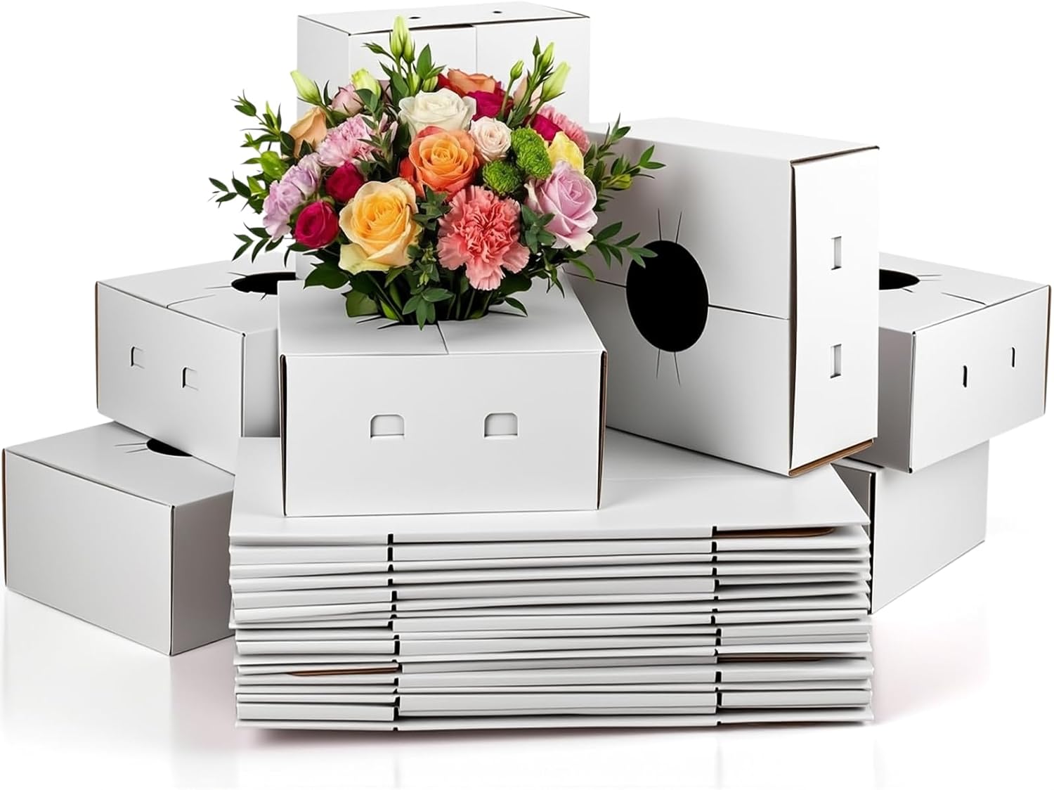 30 Pcs Cardboard Delivery Boxes 8 x 8 x 4 Inches Flower Delivery Boxes Vase Cases Cardboard for Secure Floral Arrangements During Transport(White)