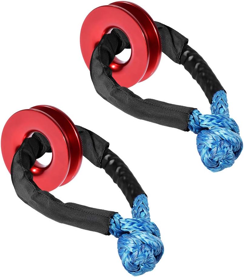 2 Sets Recovery Snatch Ring Red + UHMWPE 1/2 inch Synthetic Soft Shackle Blue Rope with Protective Sleeve for Sailing SUV ATV UTV 4X4 Towing Truck Climbing Boating