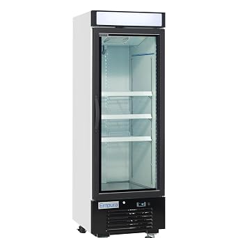 EMPURA 25" Reach-In Freezer with One-Swing Glass Door | Merchandiser Frozen Display Refrigeration for Convenience Grocery Store | 12.6 Cu. Ft. | 25"W x 26"D x 74.5"H, White, Stainless Steel, 115V, ETL