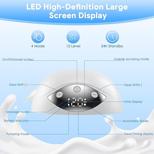 Miniatura 18 de ARICHOMY Extractor de leche manos libres, extractores de leche portátiles con 4 modos, 12 niveles, extracción de leche portátil para trabajo, viajes